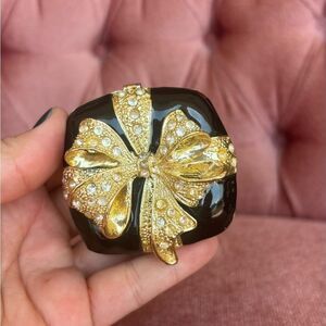 🎁 Jeweled Gift Box Trinket Box | Black Enamel Rhinestone Bow Hinged Keepsake